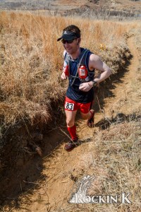 Pushing the pace between the two pond crossings late in the race at the 2014 Rockin' K.