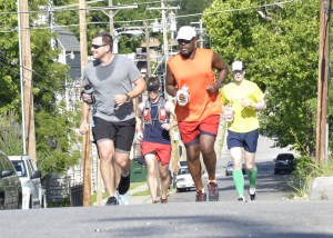 Tackling the first hill of the course.