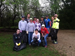 A portion of the Lawrence Trail Hawks gather before picking up trash on the trails.
